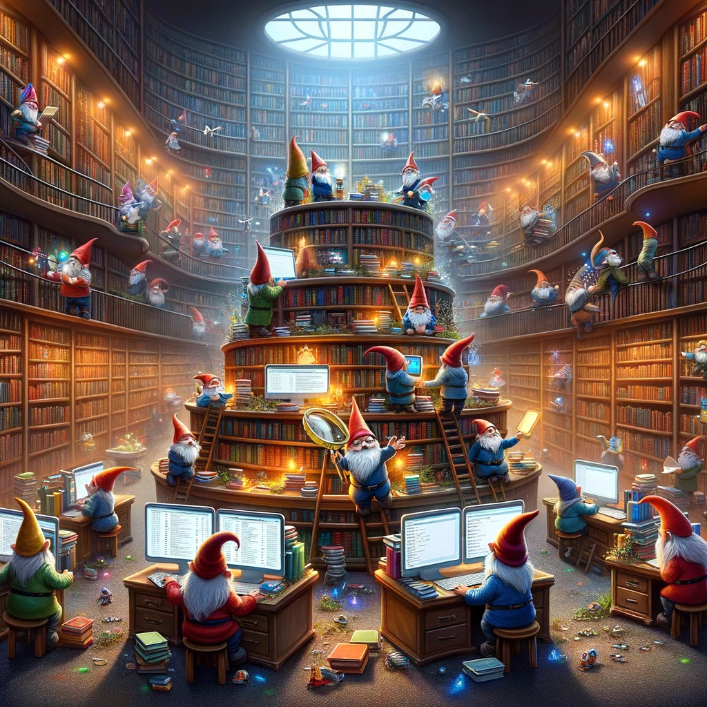 gnomes in a library that represent how google work